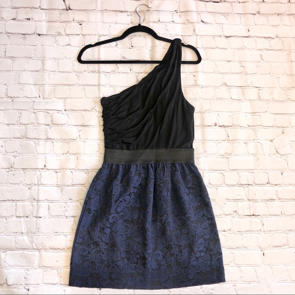 One shoulder black and blue dress!